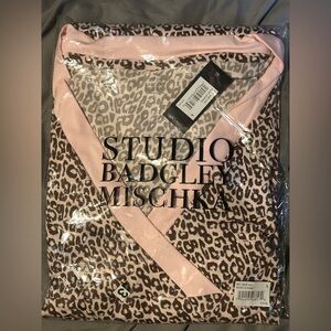 NWT Studio Badgley Mischka Pink & Brown Leopard Pajama Set. Medium & Large Avail